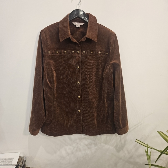 TANJAY Western Brown Corduroy Snap Button Shirt with Detail size L - Picture 1 of 13